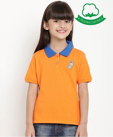 berrytree Organic Cotton Half Sleeves Bunny Embroidered T-Shirt - Orange