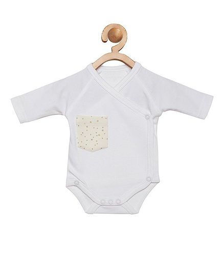 berrytree Organic Cotton Full Sleeves Stars Printed Pocket Design Onesie - White