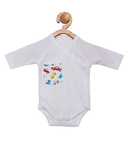 berrytree Organic Cotton Cars Printed Pocket Design Onesie - White
