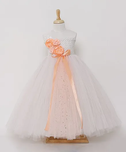 TINY MINY MEE Sleeveless Bow Embellished Gown - White