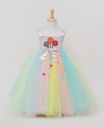 TINY MINY MEE Sleeveless Lollipop Patch Gown - Multi Color