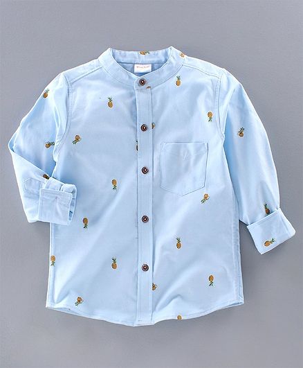 BAATCHEET Pineapple Print Full Sleeves Shirt - Blue
