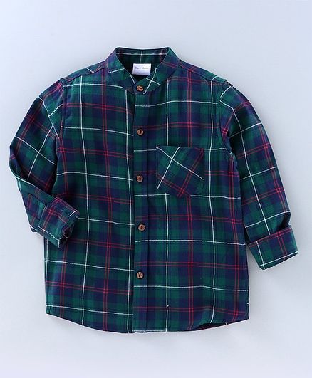 BAATCHEET Twill Checked Full Sleeves Shirt - Blue And Green