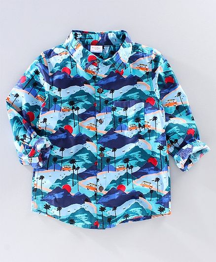 BAATCHEET Beach Print Full Sleeves Shirt - Blue