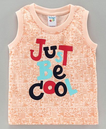 Tango Sleeveless T-Shirt Text Print - Peach