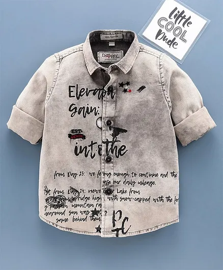 Dapper Dudes Full Sleeves Text Printed Shirt - Grey