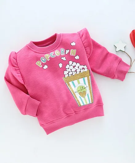 Little Kangaroos Winter Wear Full Sleeves Tee Popcorn Print - Pink