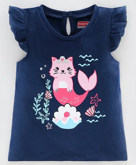 Babyhug Flutter Sleeves Printed Tee - Navy Blue