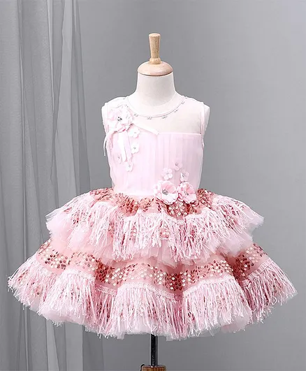 Enfance Sleeveless Flower Decorated Dress - Pink
