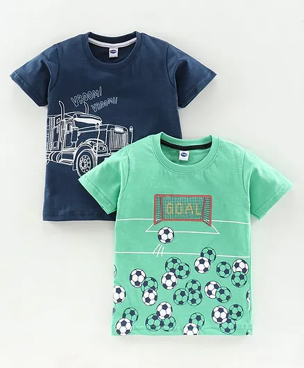 Teddy Half Sleeves Printed Tee Pack of 2 - Blue Green