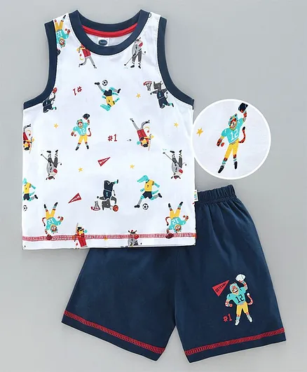 Teddy Sleeveless Tee & Shorts Sets Animal Print - Navy