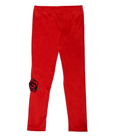 Peek a boo Zoo Full Length Flower Embellished Tights - Red