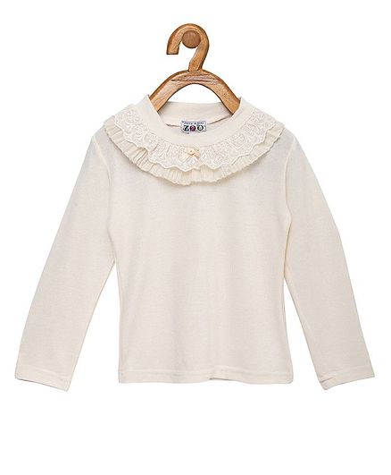 Peek a boo Zoo Full Sleeves Lace Detailed Knit Top - Beige