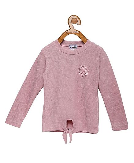 Peek a boo Zoo Full Sleeves Small Flower Design Front Tie-up Top - Pink