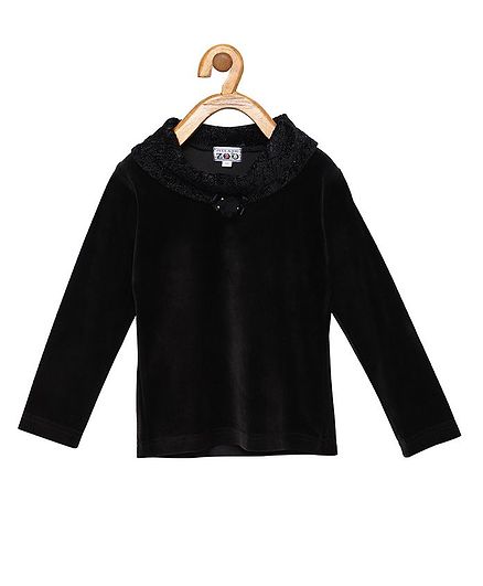 Peek a boo Zoo Full Sleeve Solid Color Sweater Top - Black