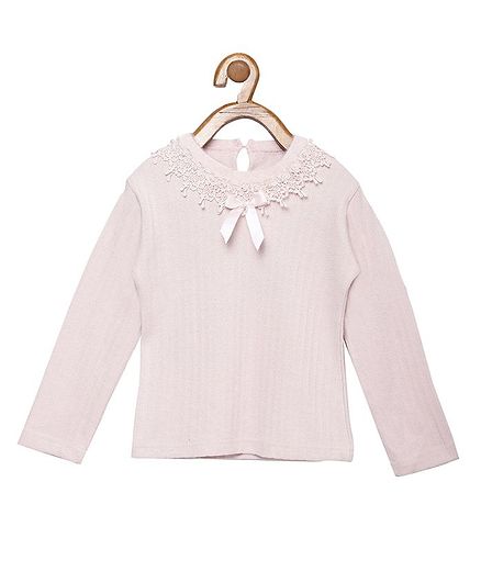 Peek a boo Zoo Full Sleeves Flower Lace Detailed Top - Pink