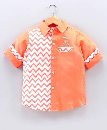 Saka Designs Full Sleeves Shirt Chevron Pattern - Peach