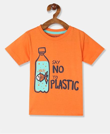 Cherokee Half Sleeves Say No To Plastic Print T-Shirt - Orange