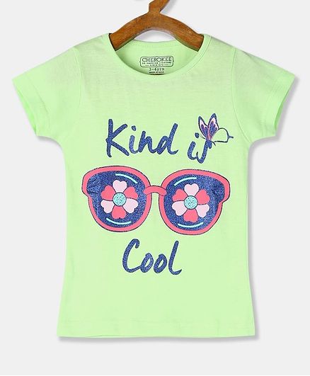 Cherokee Short Sleeves Glittery Sunglasses Printed T-Shirt - Lime Green