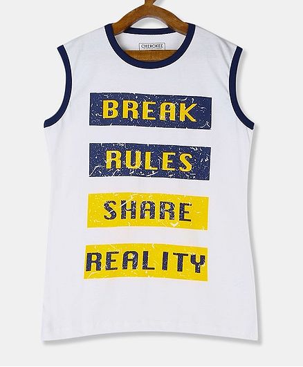 Cherokee Sleeveless Text Printed Tee - White