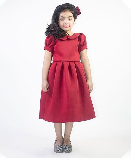 Ruviero Short Puffed Sleeves Peter Pan Collared Neck Dress - Red