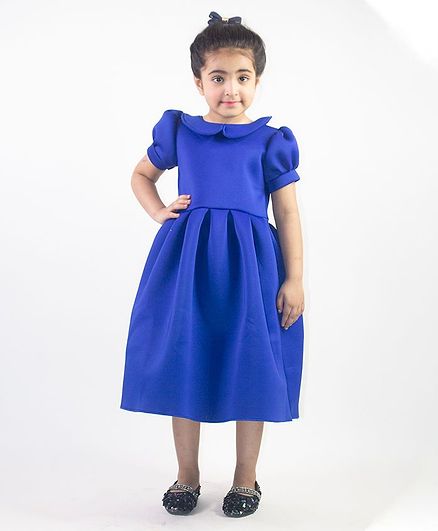 Ruviero Short Puffed Sleeves Peter Pan Collared Neck Dress - Blue