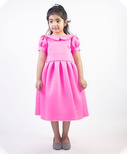 Ruviero Short Puffed Sleeves Peter Pan Collared Neck Dress - Pink