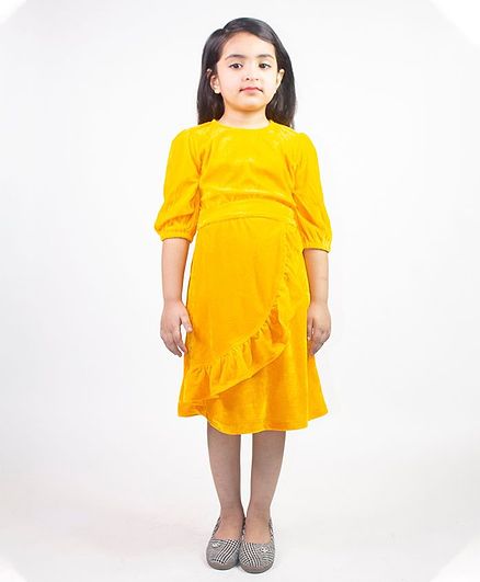 Ruviero Full Puffed Sleeves Pleated Detail Dress - Yellow