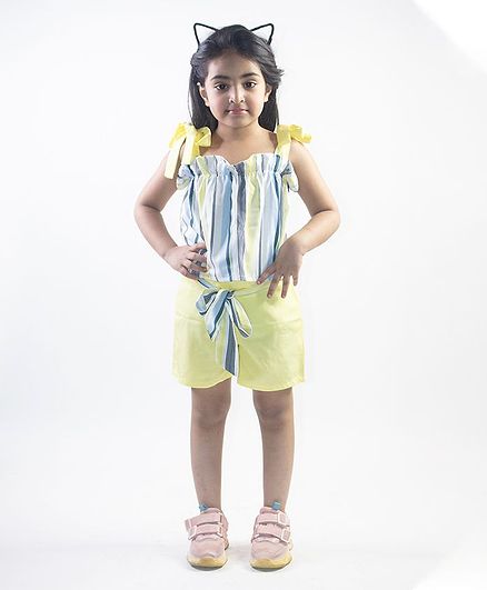Ruviero Sleeveless Striped Top With Shorts - Blue Green