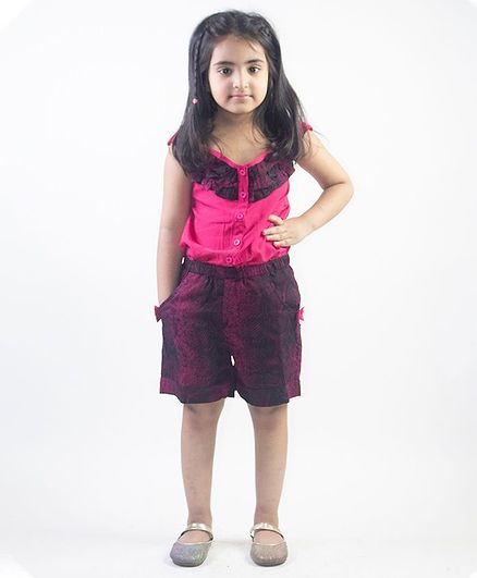 Ruviero Sleeveless Frill Detailed Top With Shorts - Pink Purple