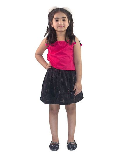 Ruviero Sleeveless Top With Printed Skirt - Pink Black
