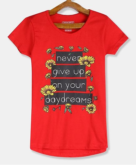 Cherokee Short Sleeves Floral Printed Tee - Red