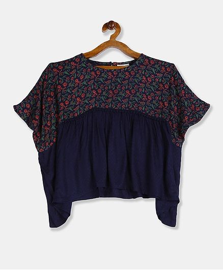 Cherokee Short Sleeves Floral Print Top - Navy Blue