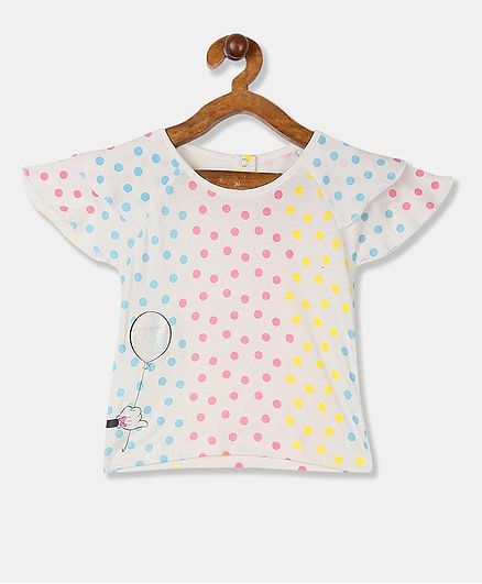 Colt Short Sleeves Polka Dot Printed Top - White