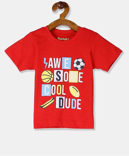 Donut Short Sleeves Text Printed T-Shirt - Red