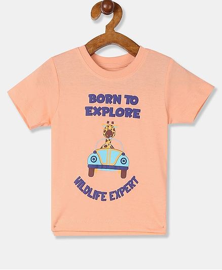 Donut Short Sleeves Graphic Giraffe Print Tee - Peach