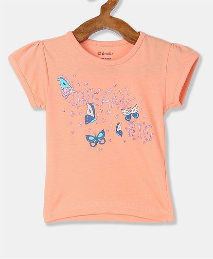 Donut Short Sleeves Butterfly Printed Tee - Peach