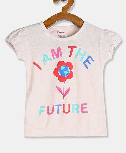 Donut Short Sleeves Floral Print Tee - Beige