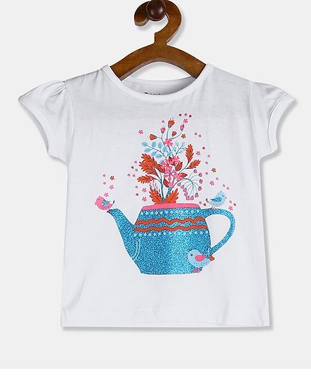 Donut Short Sleeves Glittery Tea Pot Print Tee - White