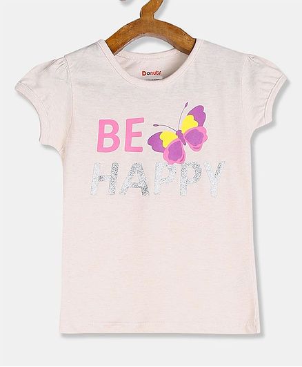 Donut Short Sleeves Butterfly Print Tee - Beige