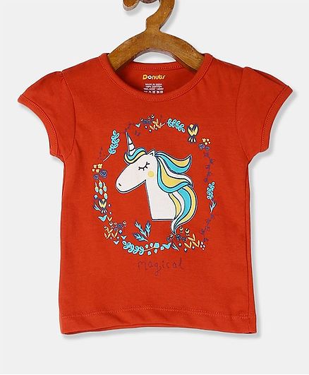 Donut Short Sleeves Unicorn Print Tee - Red