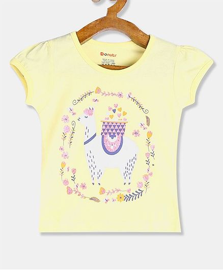 Donut Short Sleeves Glittery Animal Print Tee - Light Yellow