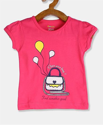 Donut Short Sleeves Bag Printed Top - Fuchsia