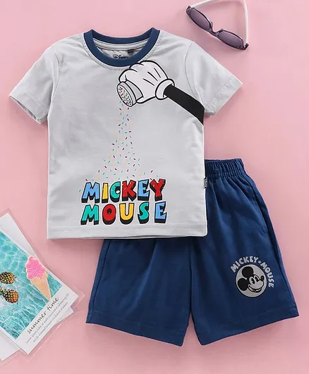 Hoppipola Half Sleeves Mickey Mouse Printed Tee - Grey & Blue