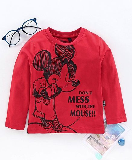 Hoppipola Mickey Mouse Print Full Sleeves Tee - Red