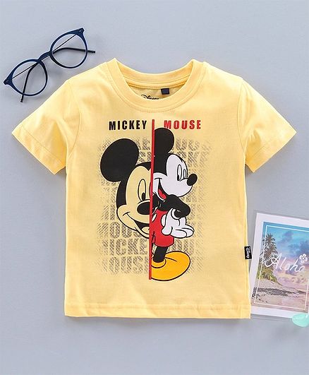 Hoppipola Mickey Mouse Print Half Sleeves Tee - Yellow