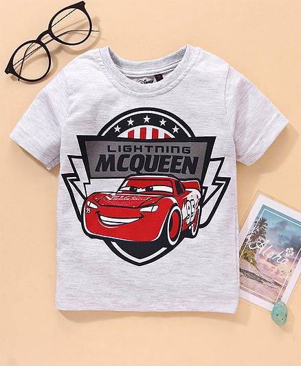 Hoppipola Half Sleeves Car Printed Tee - Light Grey