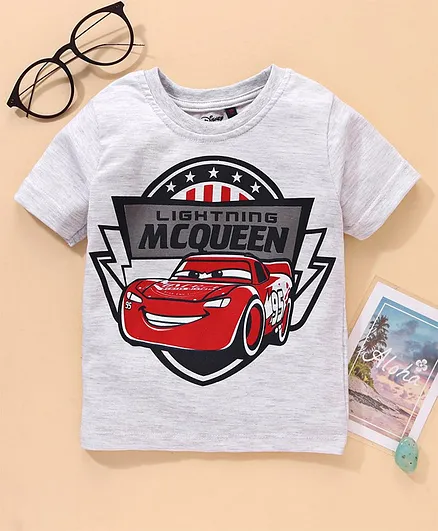 Hoppipola Half Sleeves Car Printed Tee - Light Grey
