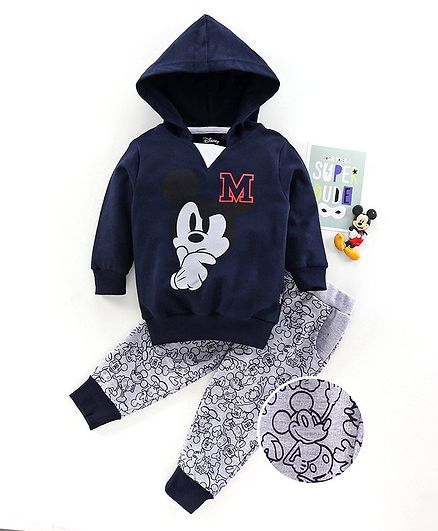 Hoppipola Mickey Mouse Print Full Sleeves Hoodie With Bottom - Blue