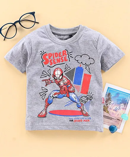 Hoppipola Half Sleeves Spider Man Printed Tee - Grey